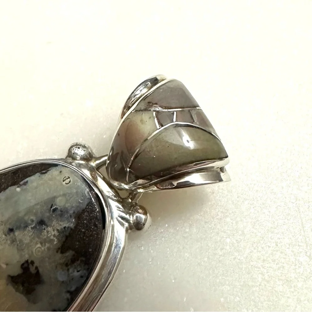 Samson Sam Kee Native American Navajo Honey Moss Agate Sterling Silver Pendant